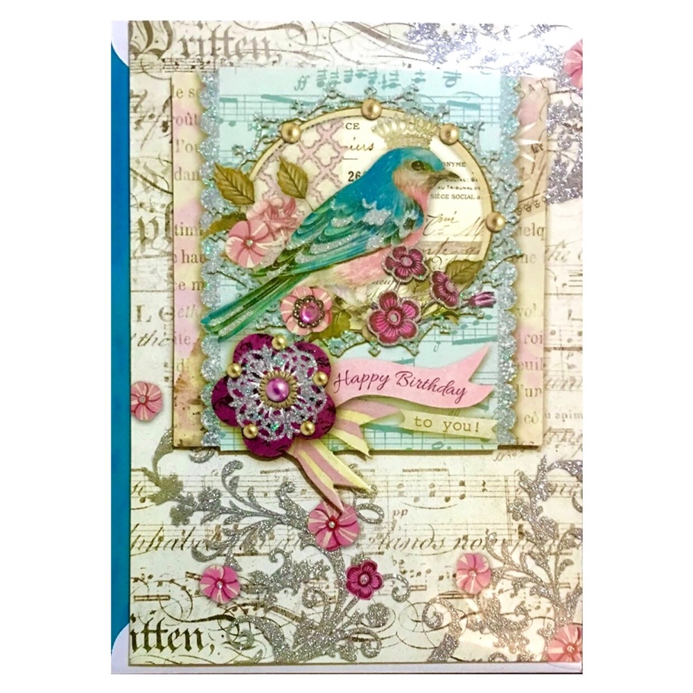 Punch Studio Single (1) 3D Glitter Birthday Card +Env+Seal ~ Crown Bird (67450)